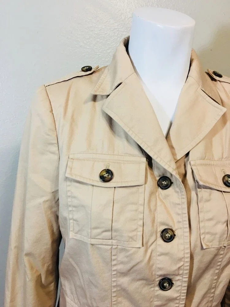 APOSTROPHE Sz 4 Coat Brown Beige Utility Jacket - Picture 5 of 10